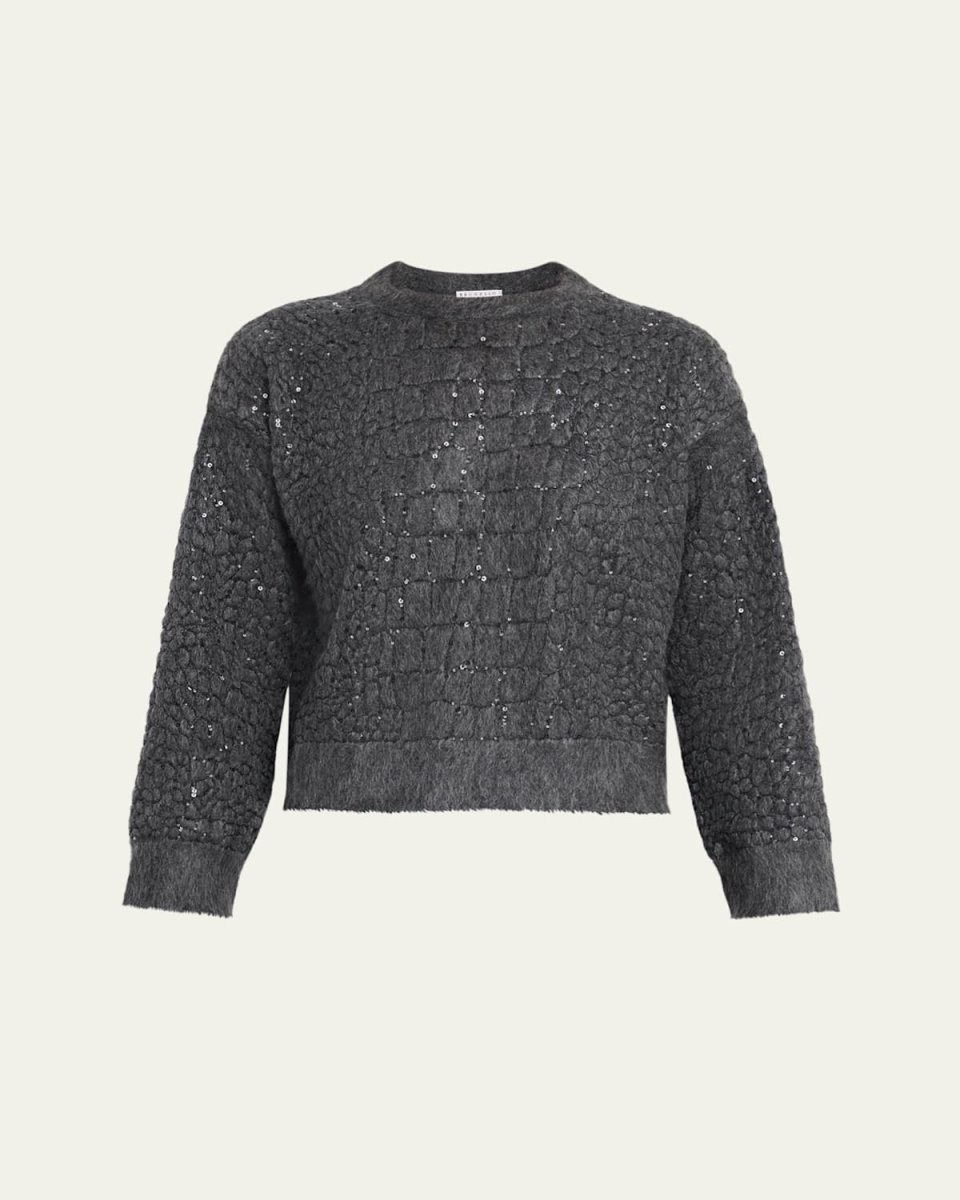Paillette Mohair-Cashmere Croc-Jacquard Knit Sweater